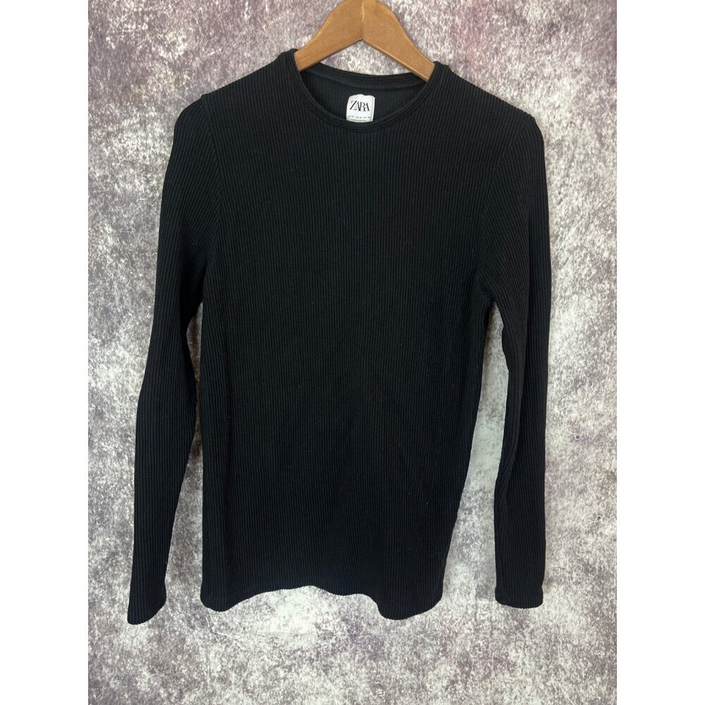Zara Shirt Womens Medium Black Waffle Thermal Top Modern Minimal‎ Luxury Layer